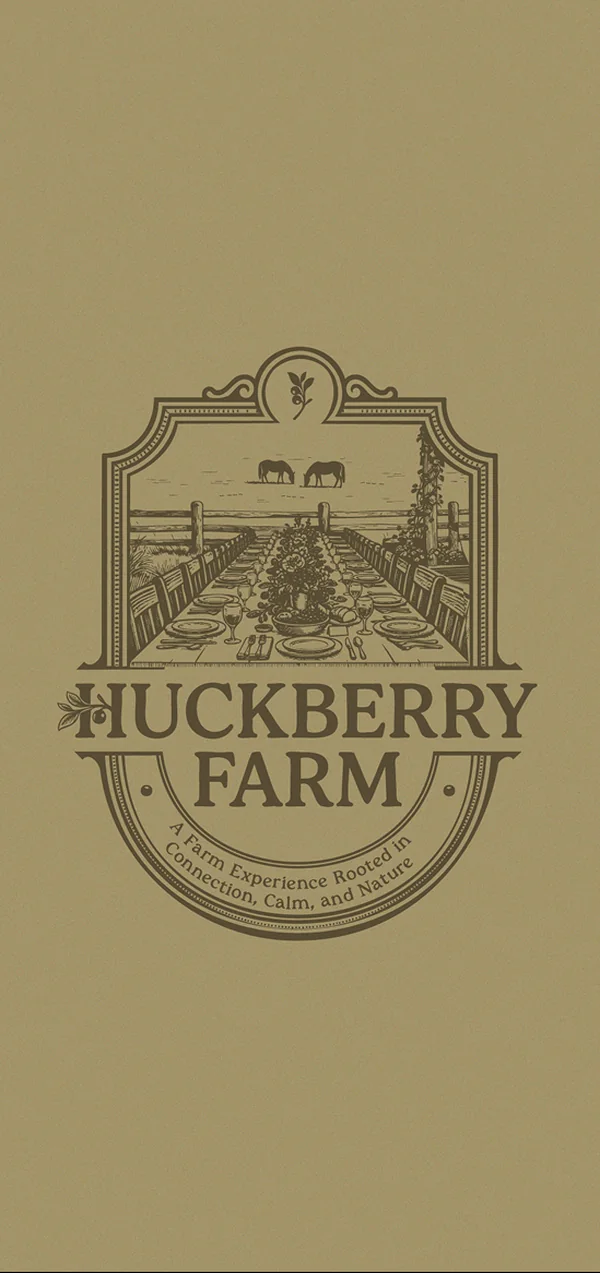 The Huckberry Farm gate crest engraved on field olive
