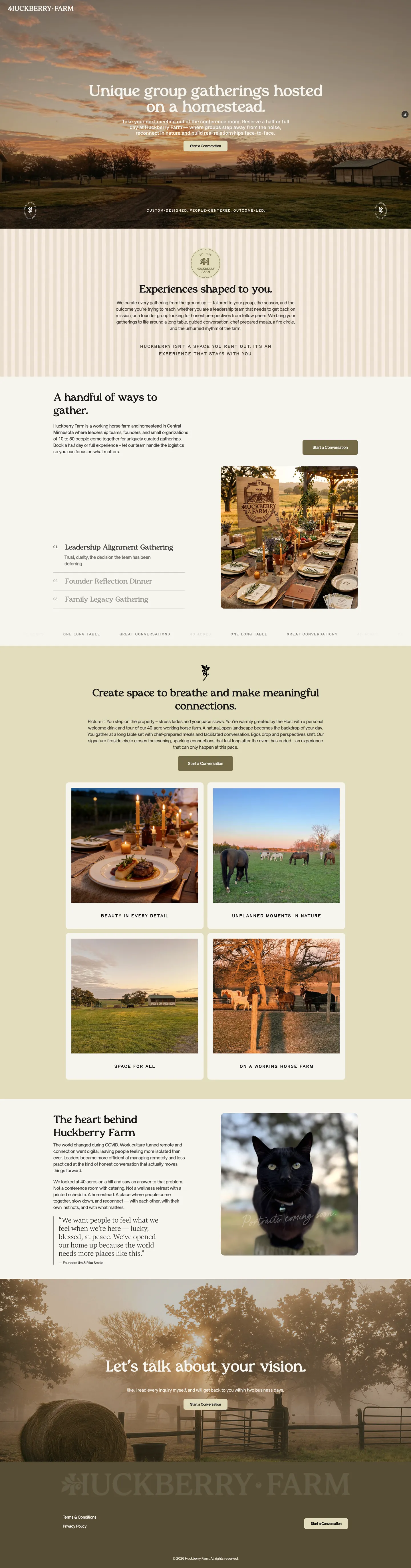 The full huckberryfarm.com homepage — scroll to explore