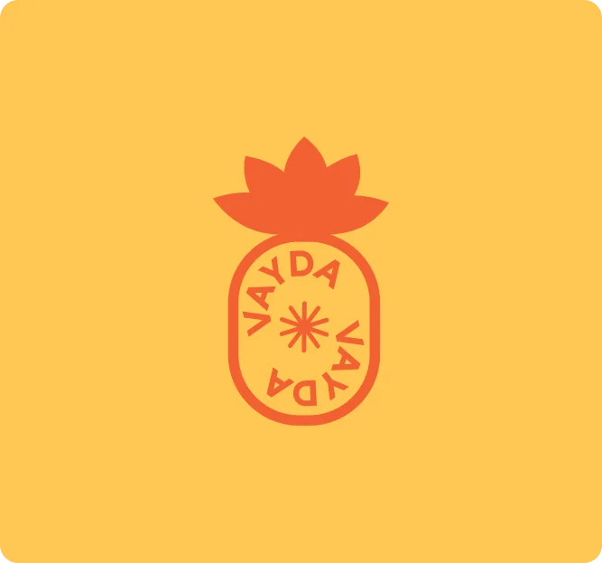 Vayda pineapple brand mark in orange-red on marigold