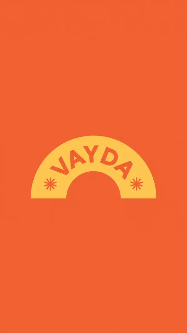 Vayda rainbow arch animation on orange-red