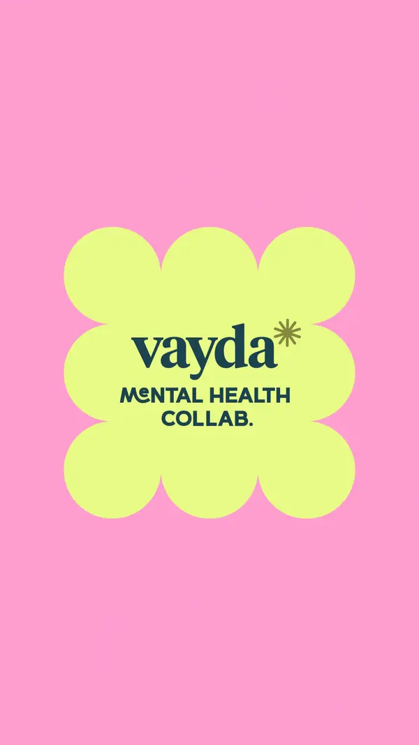 Vayda brand animation — blob sticker wordmark