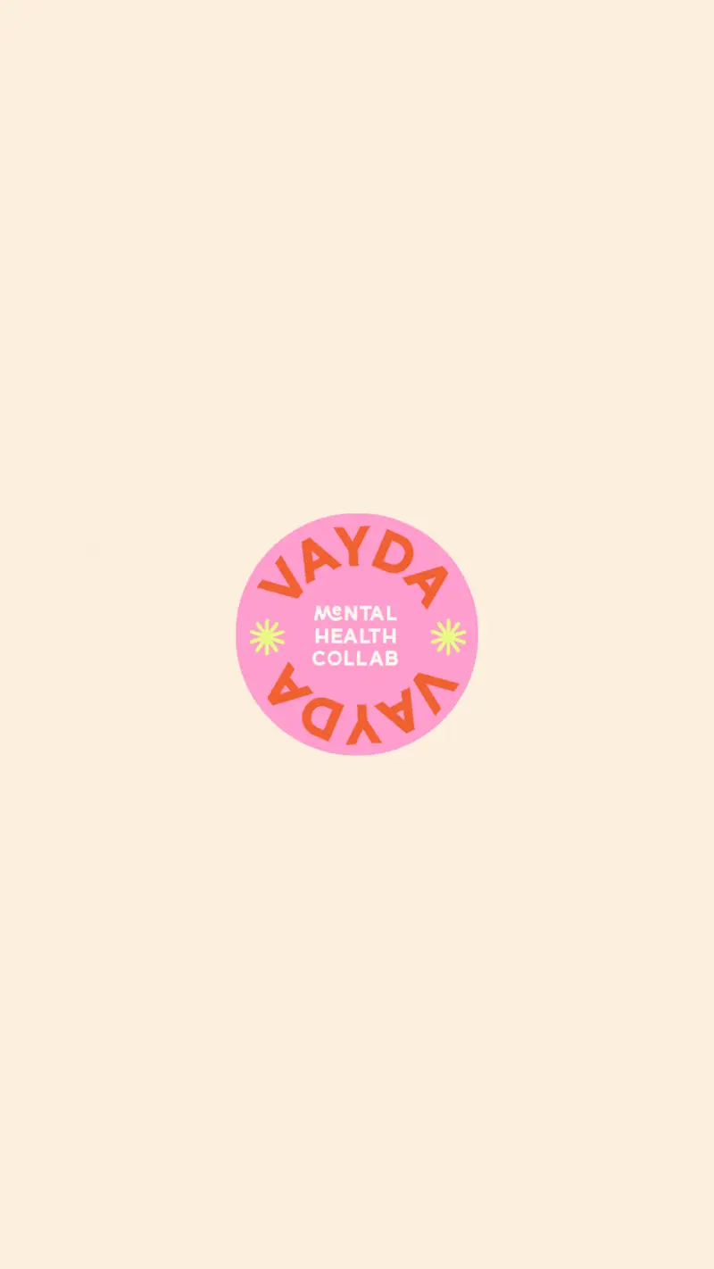 Vayda circular sticker rotating — bubblegum pink badge on warm cream