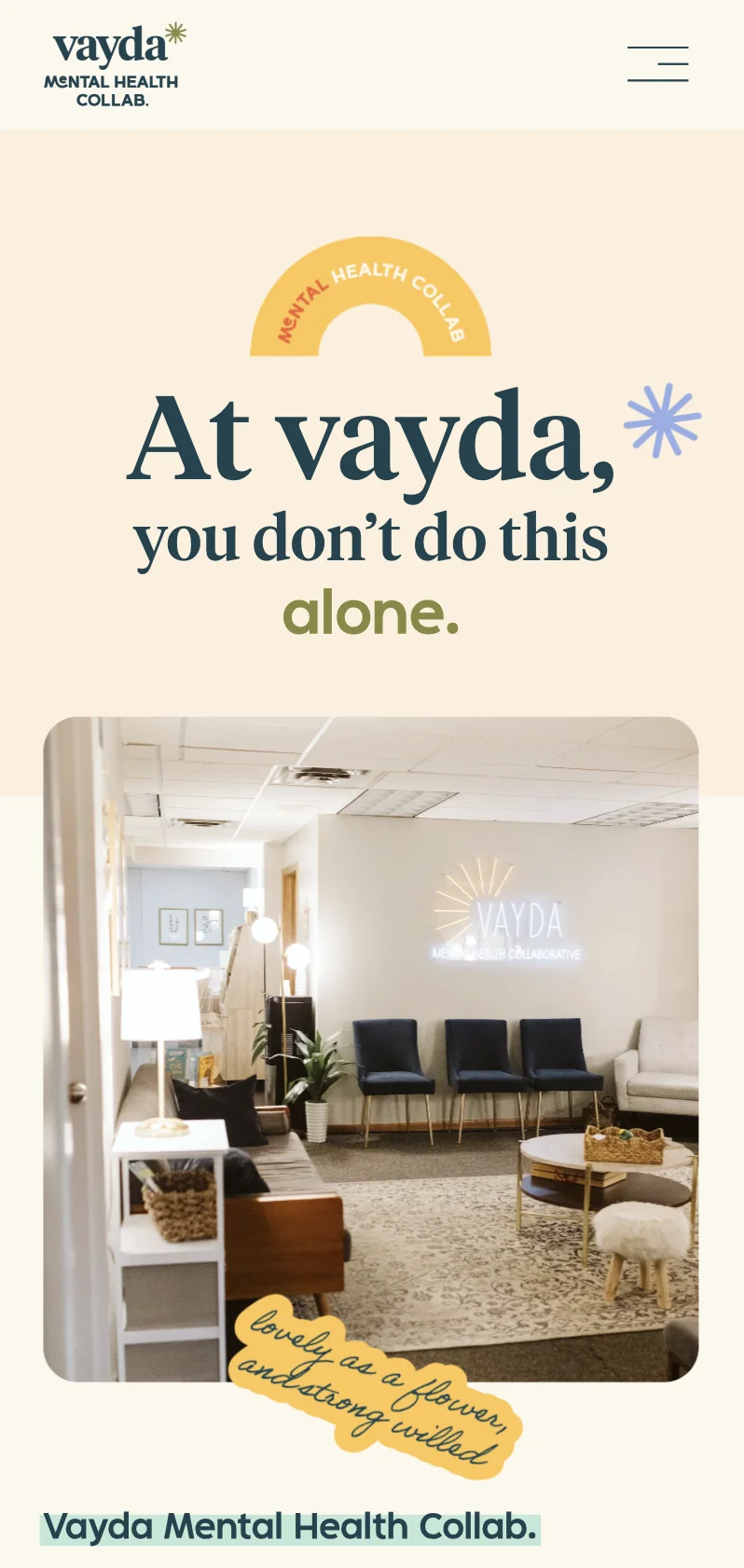 The vaydamentalhealth.com mobile experience