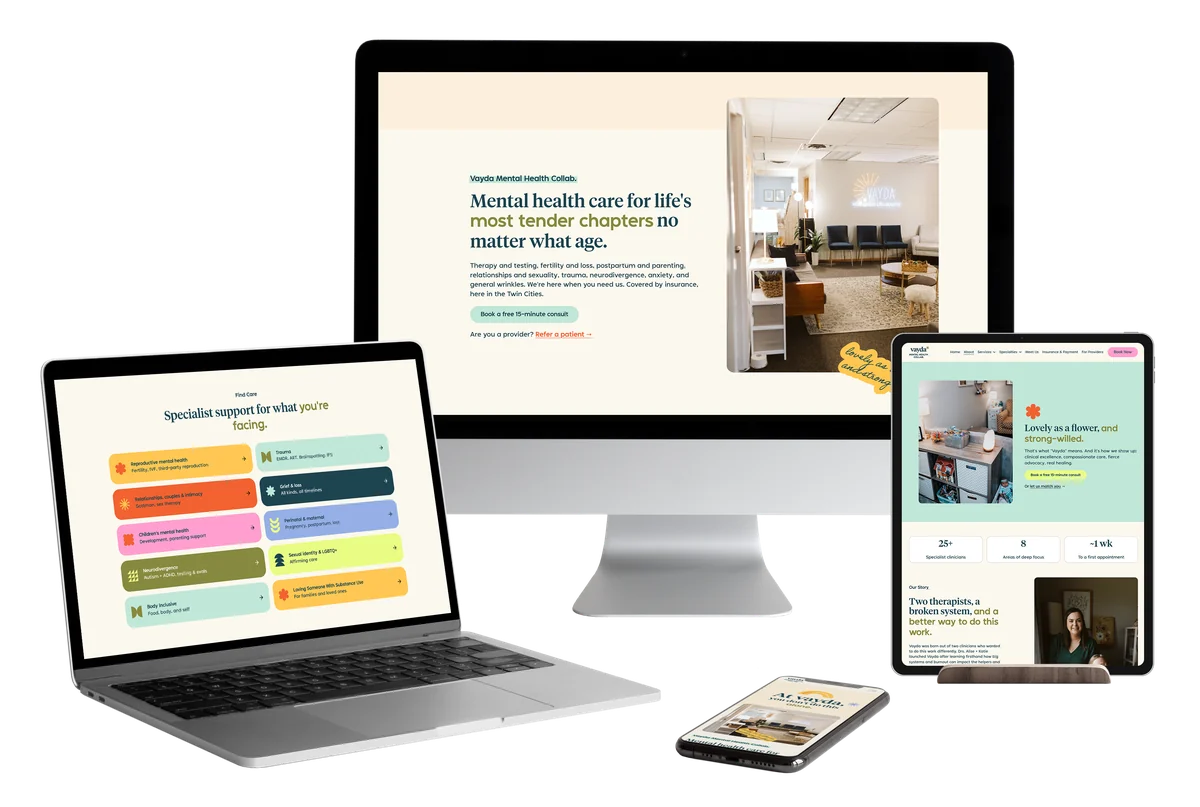 The Vayda brand and site shown across a laptop, tablet and phone
