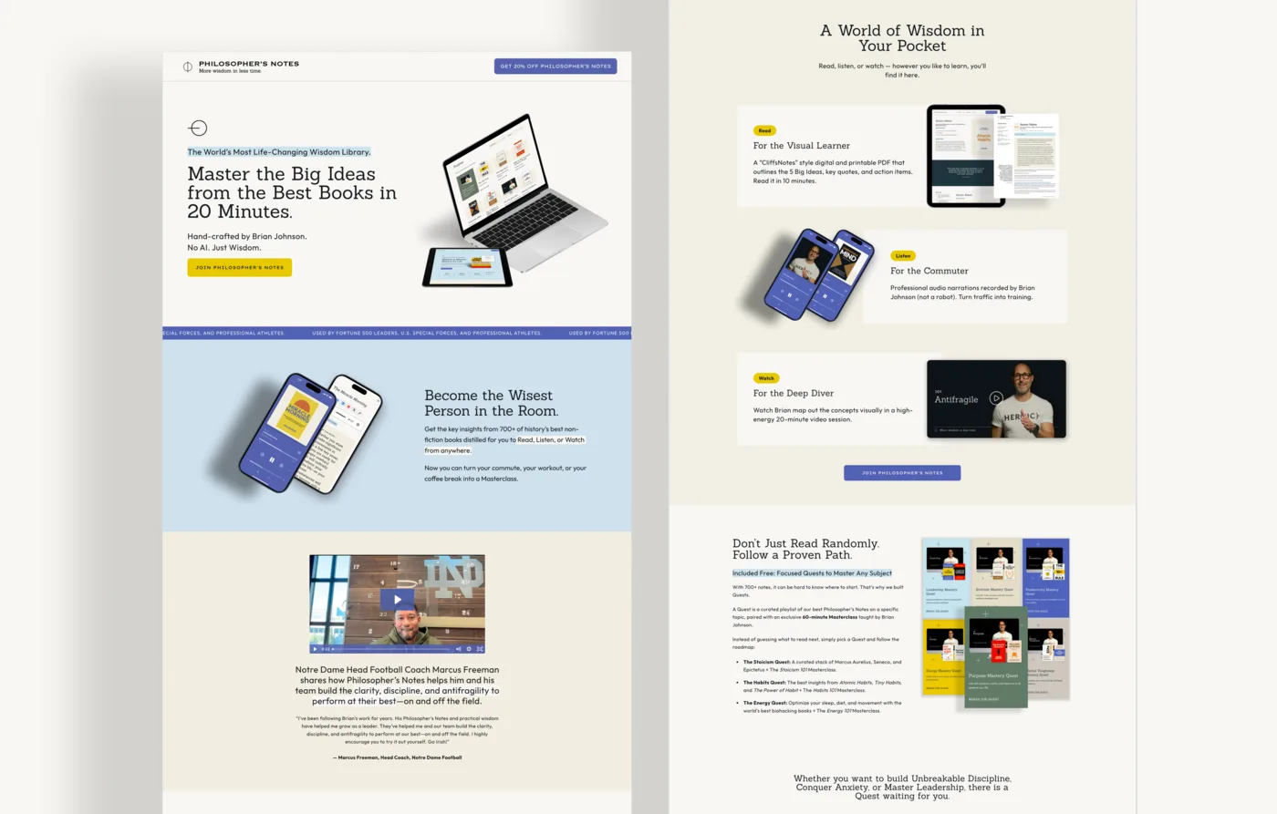 Philosopher's Notes — web design